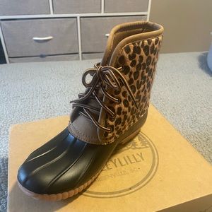 Leopard print duck boots